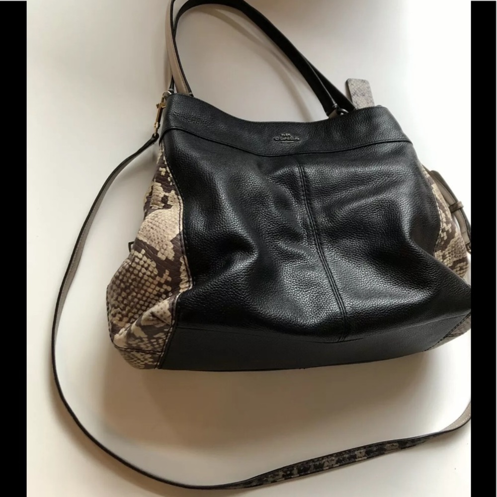 SALE - COACH Handbag Satchel Crossbody Black Pebble Leather Snakeskin MINT